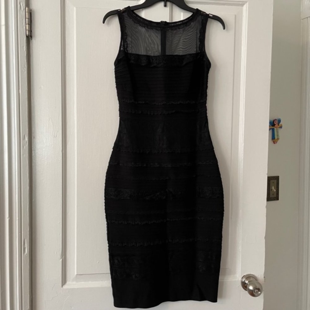 Tadashi Shoji black cocktail dress with lace detail